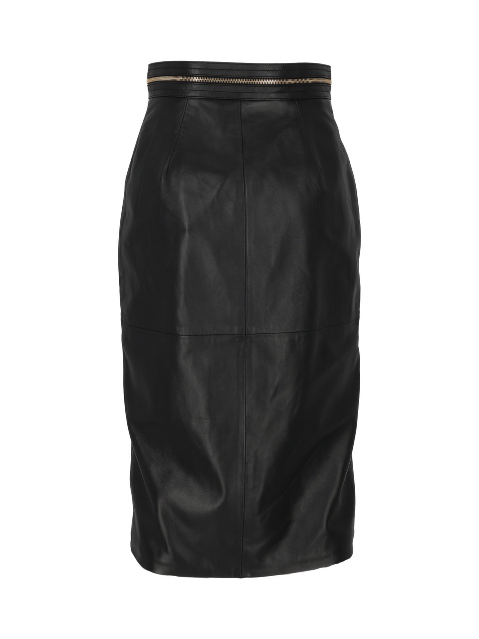 Elisabetta Franchi Fitted Black Sheepskin Leather Skirt With Front Zipper Zwart