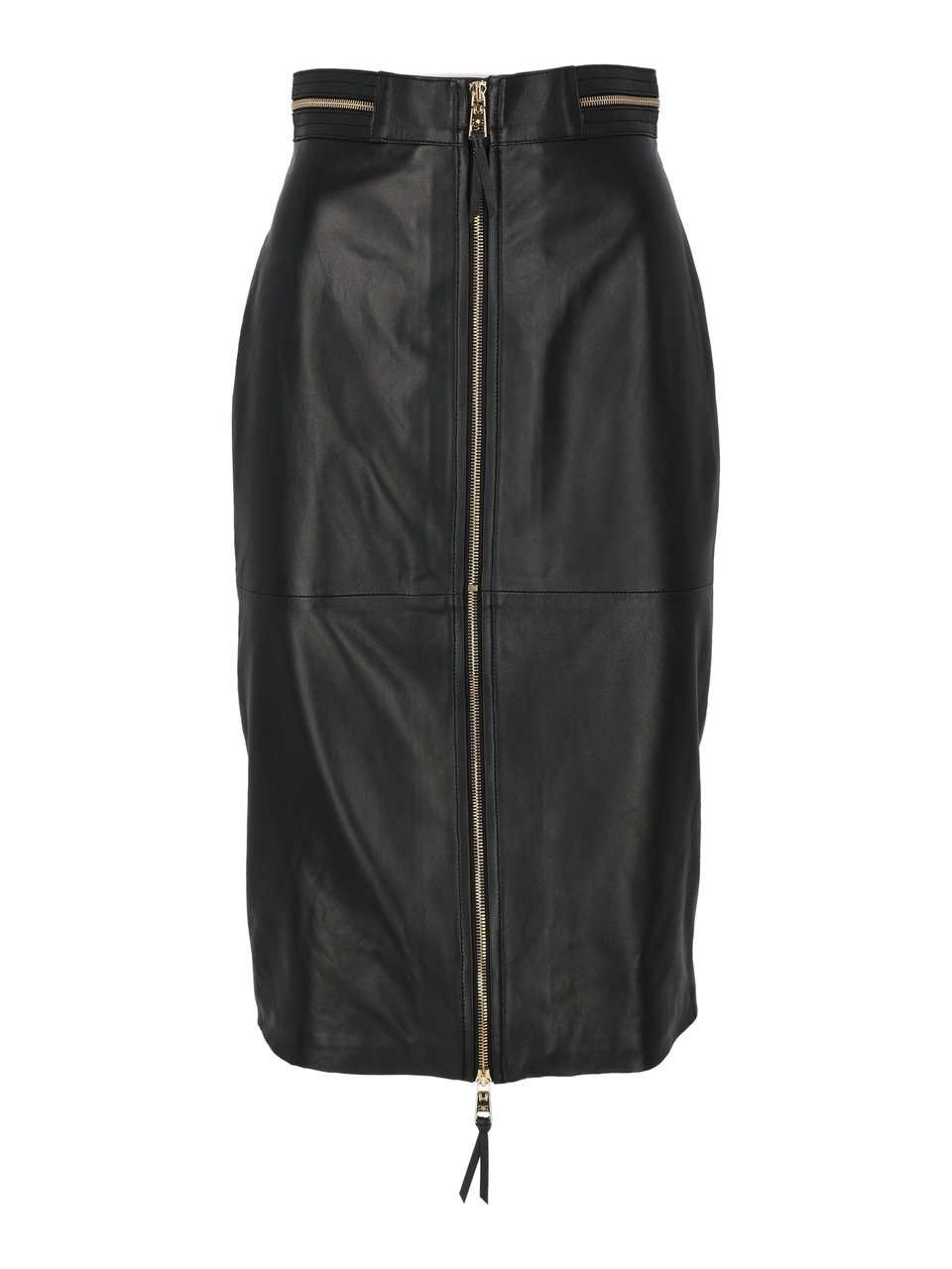 Elisabetta Franchi Fitted Black Sheepskin Leather Skirt With Front Zipper Zwart