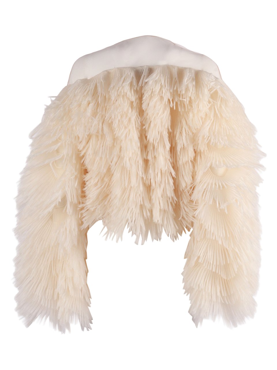 Elisabetta Franchi Textured Cropped Feather Design Jacket Neutraal