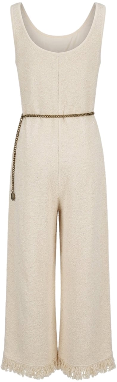 Elisabetta Franchi Bouclé knit jumpsuit with belt Beige