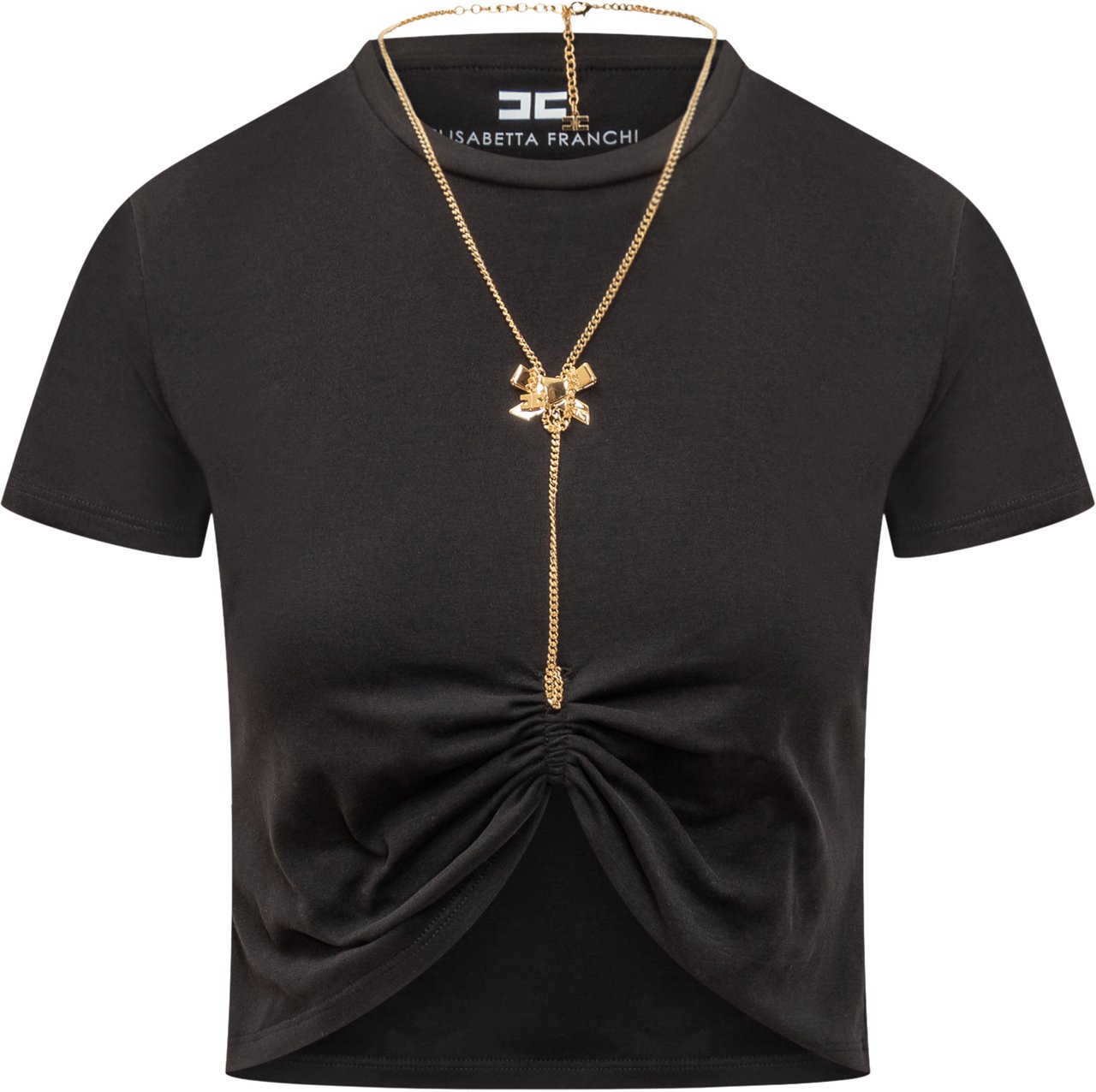 Elisabetta Franchi T_Shirt con Collana a Fiocco Zwart