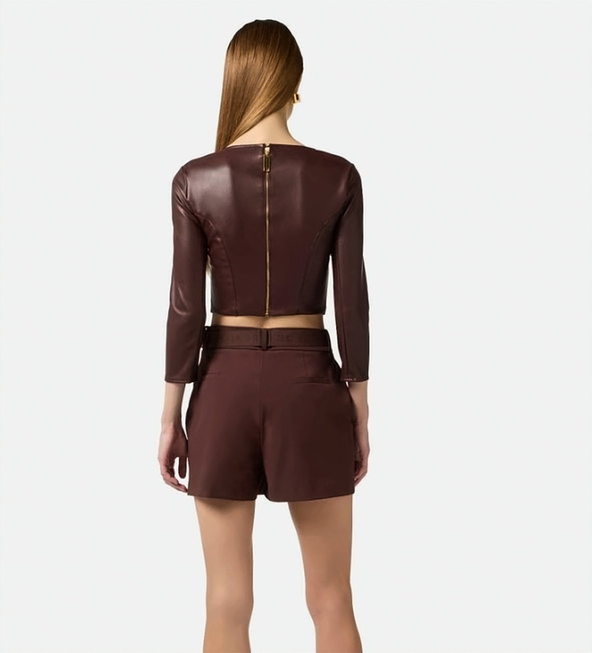 Elisabetta Franchi Nappa Effect Fabric 3/4 Sleeves Top Grijs