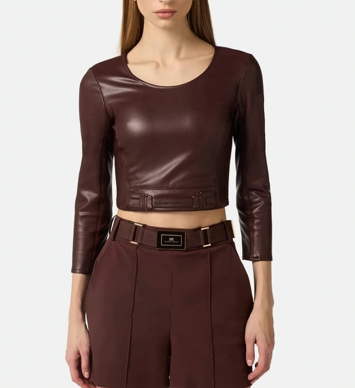 Elisabetta Franchi Nappa Effect Fabric 3/4 Sleeves Top Grijs