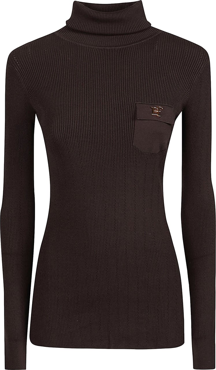 Elisabetta Franchi Long Sleeve Turtle Neck Sweater Brown Bruin