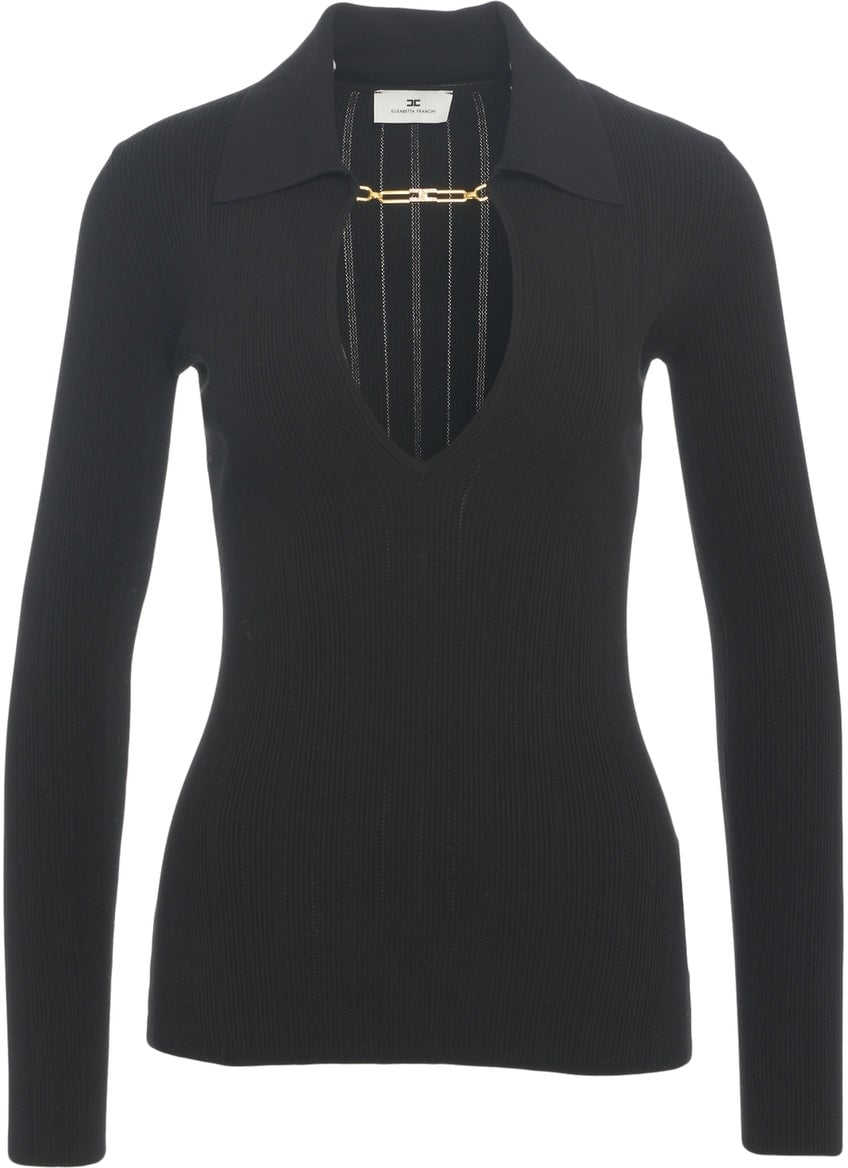 Elisabetta Franchi Knit Pullover with Chain Detail Zwart