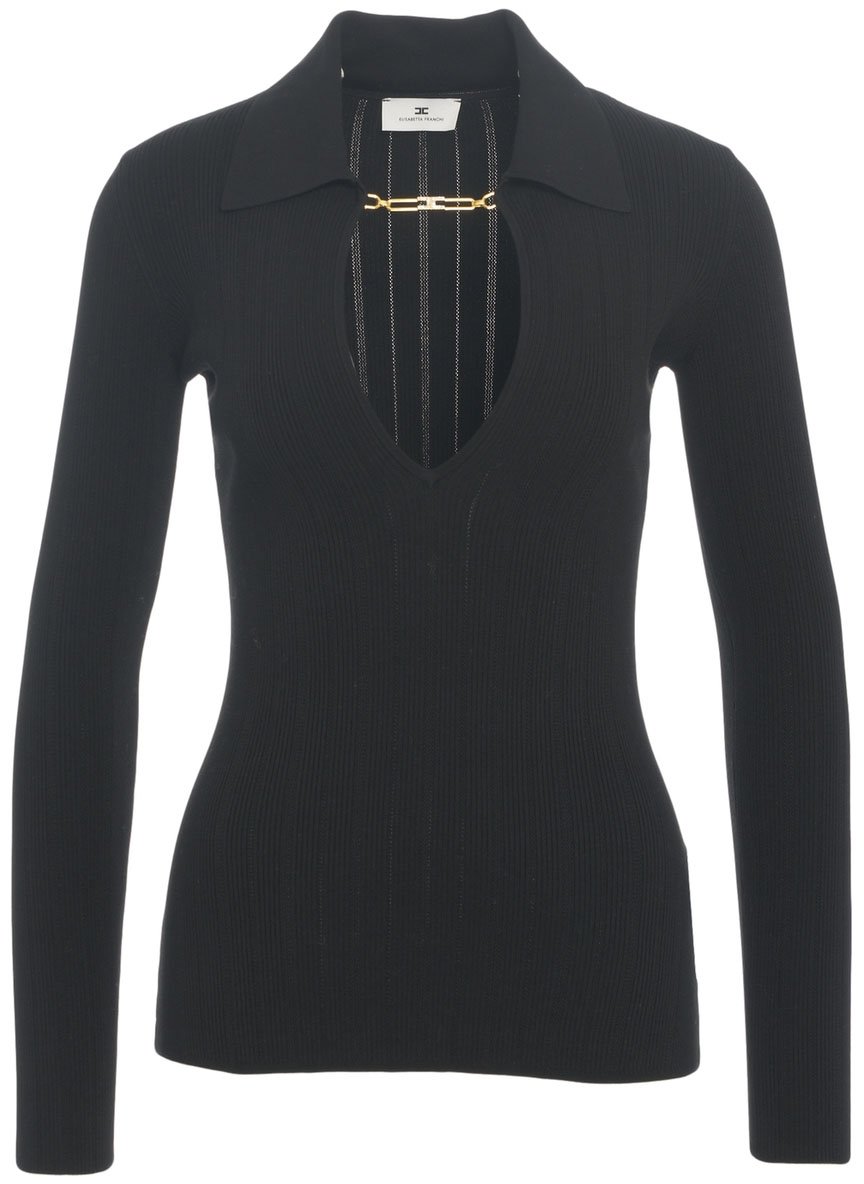 Elisabetta Franchi Maglia a coste con dettaglio catena Zwart