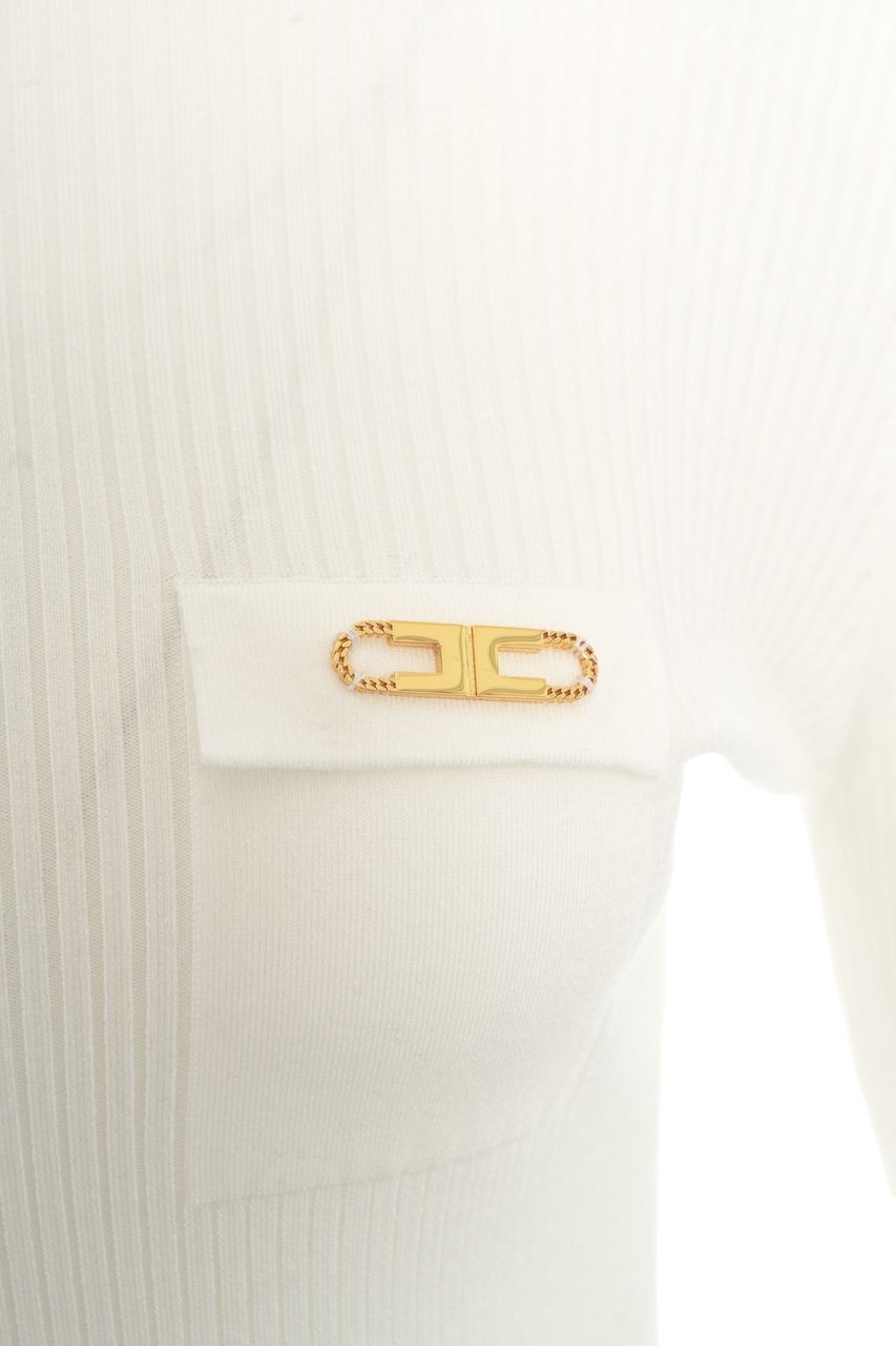 Elisabetta Franchi Ribbed Turtleneck Sweater Wit