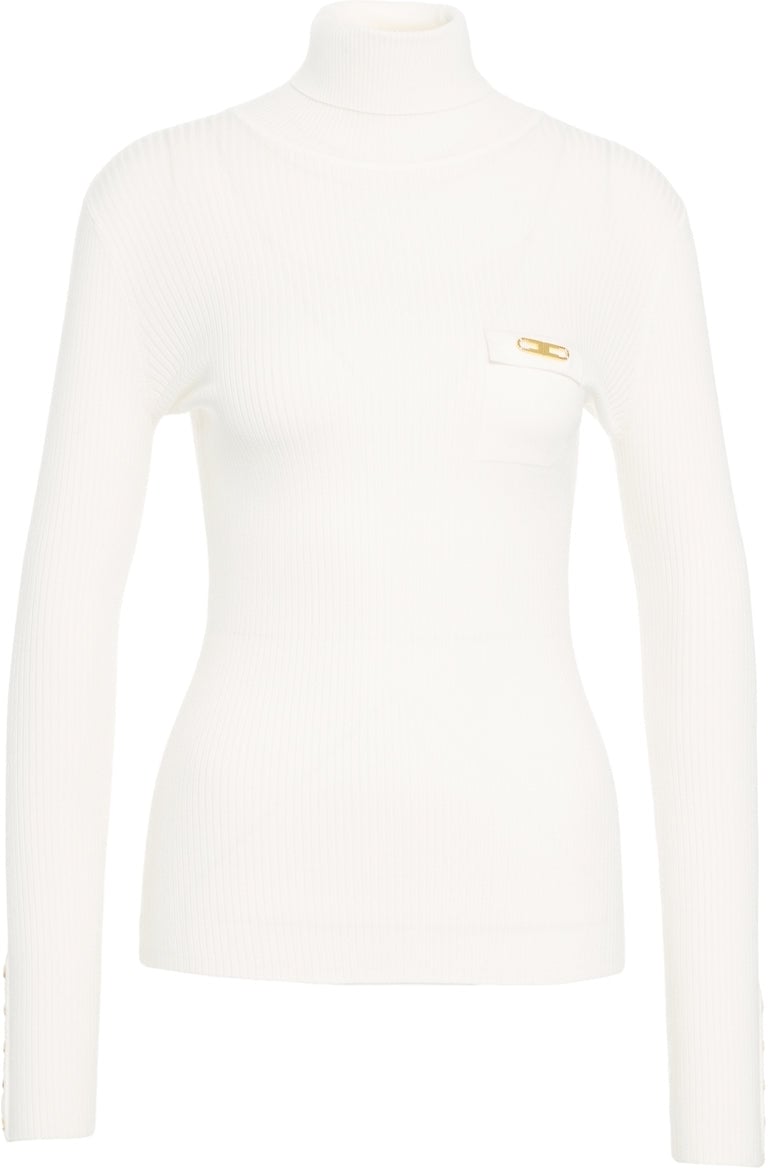 Elisabetta Franchi Ribbed Turtleneck Sweater Wit
