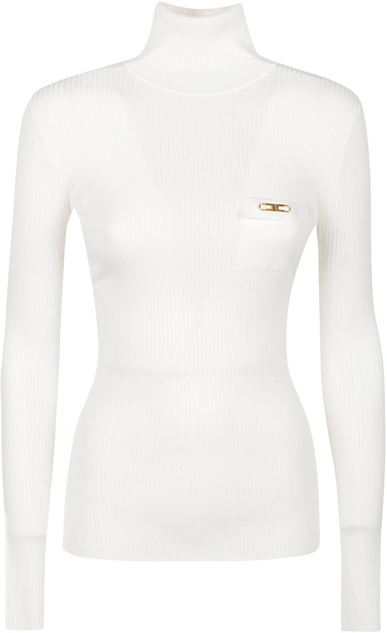 Elisabetta Franchi Tricot Turtle Neck Sweater White Wit
