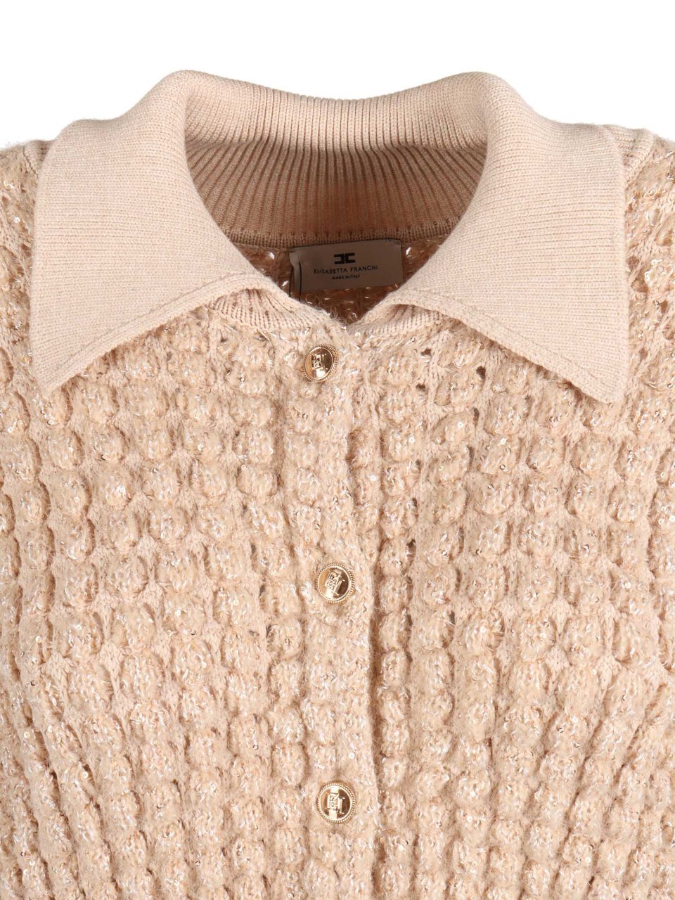 Elisabetta Franchi Tricot Bubble Knit Collar Top Neutraal