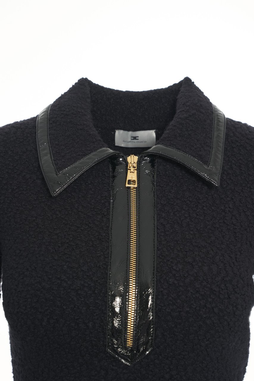 Elisabetta Franchi Knit pullover with polo collar and zipper Zwart