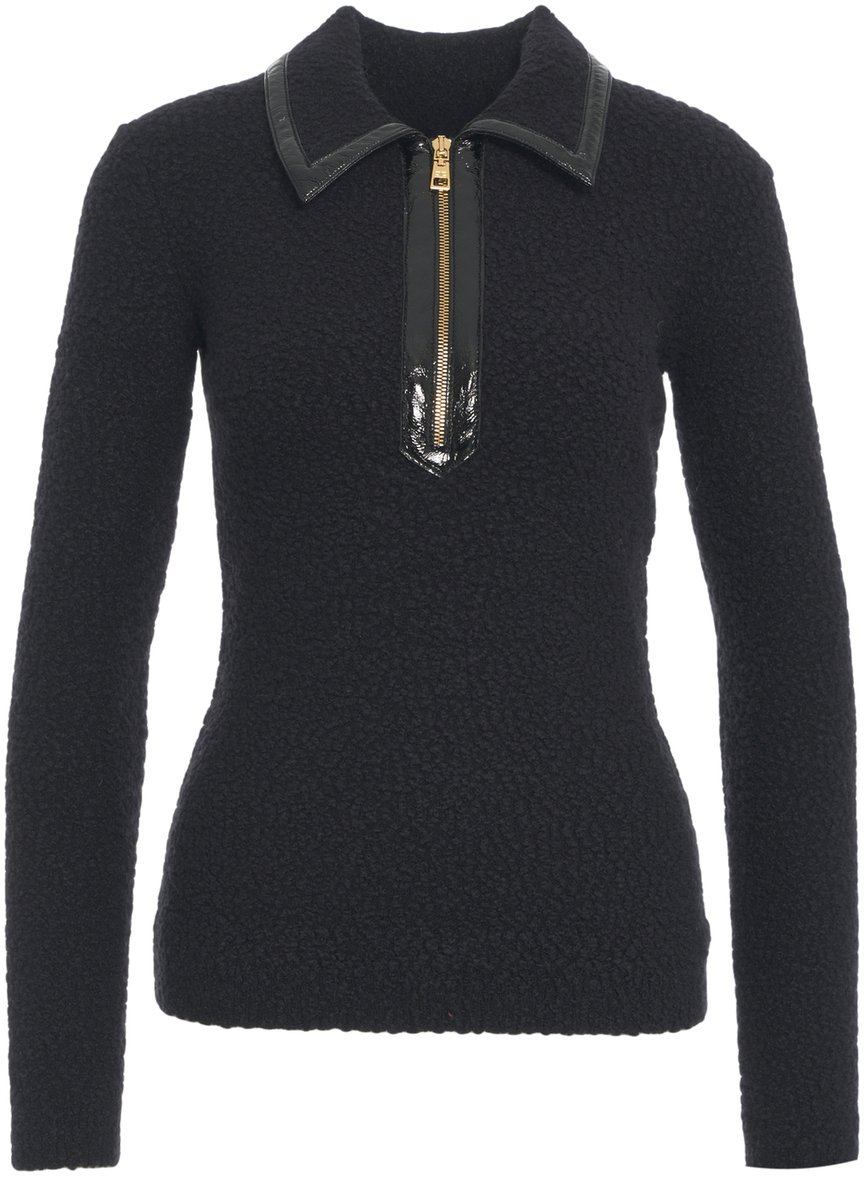Elisabetta Franchi Maglione in maglia con colletto polo e cerniera Zwart
