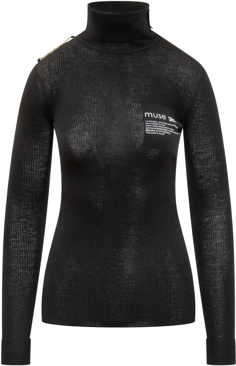 Elisabetta Franchi Elisabetta Franchi Dolcevita Nero con Logo Stampato Zwart