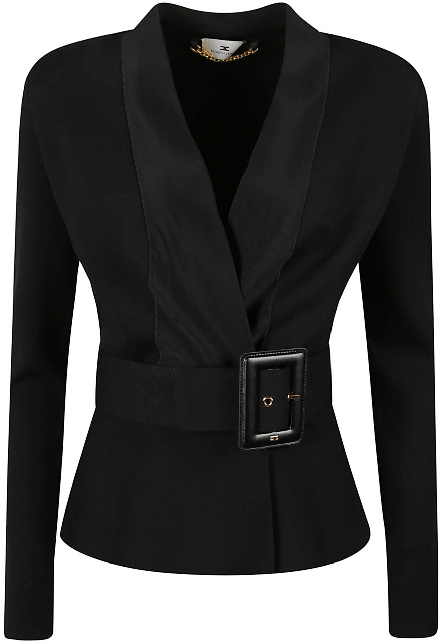 Elisabetta Franchi Tricot Belted Jacket Black Zwart