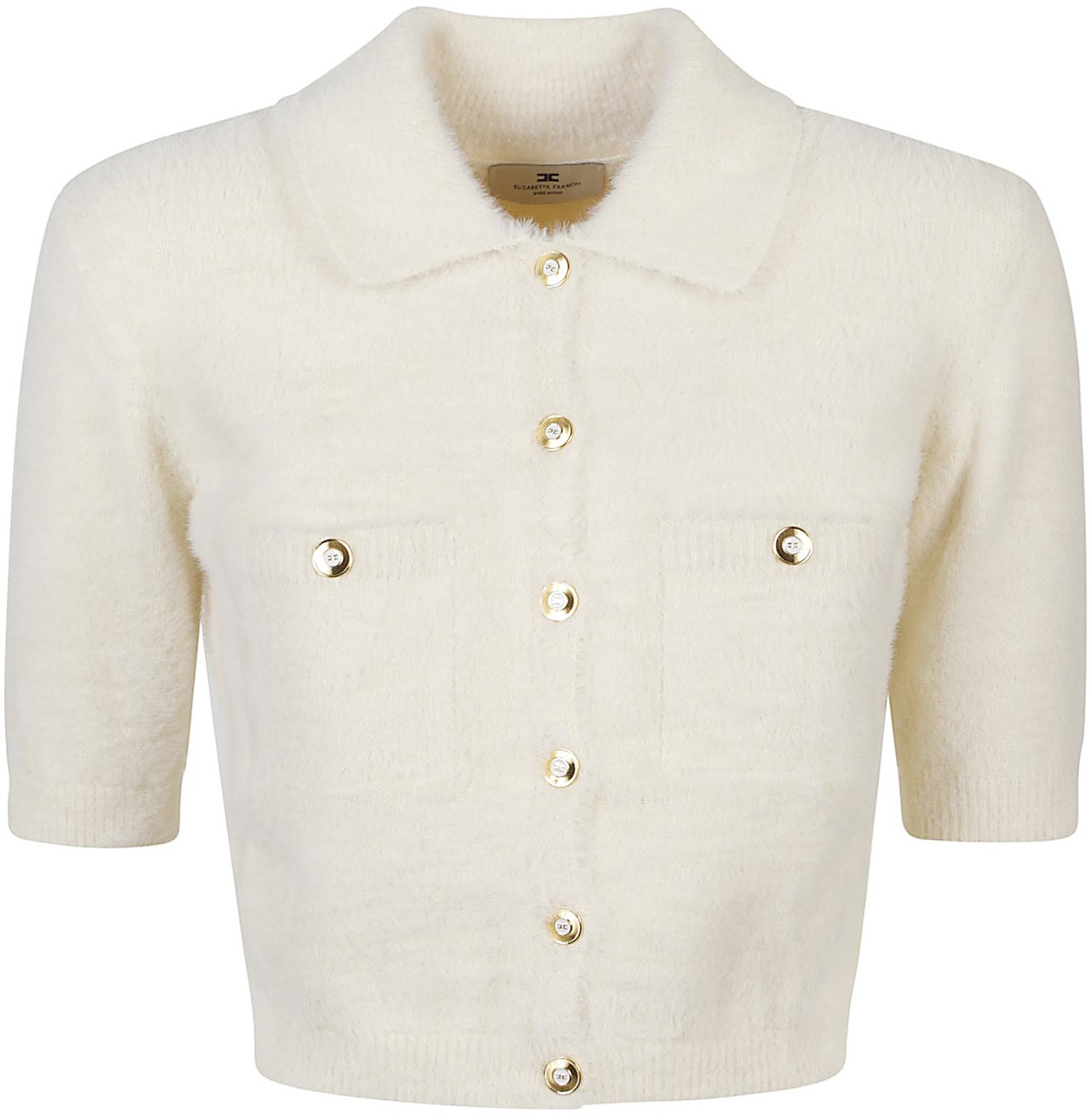 Elisabetta Franchi Short Sleeve Tricot Mini Cardigan White Wit
