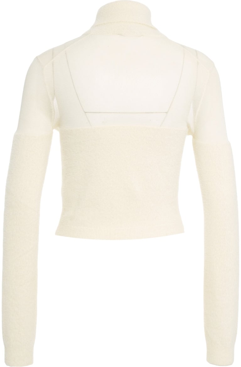 Elisabetta Franchi Turtleneck sweater with logo charm Wit