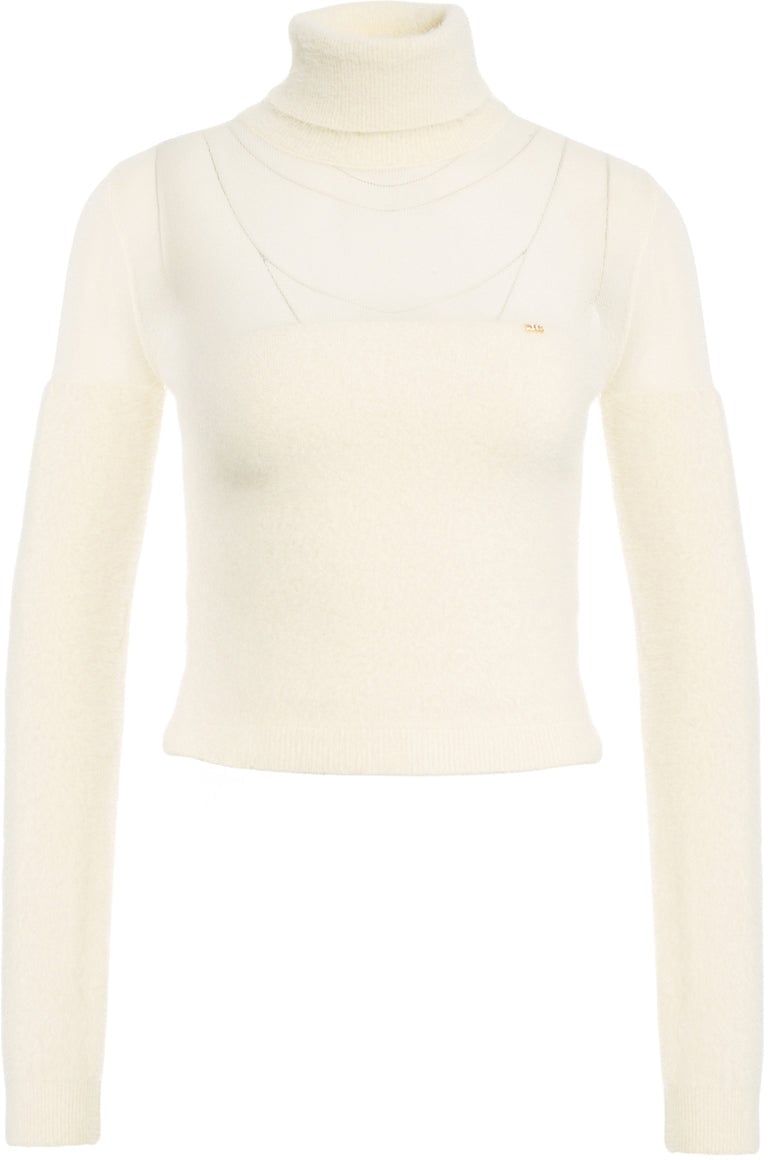 Elisabetta Franchi Turtleneck sweater with logo charm Wit