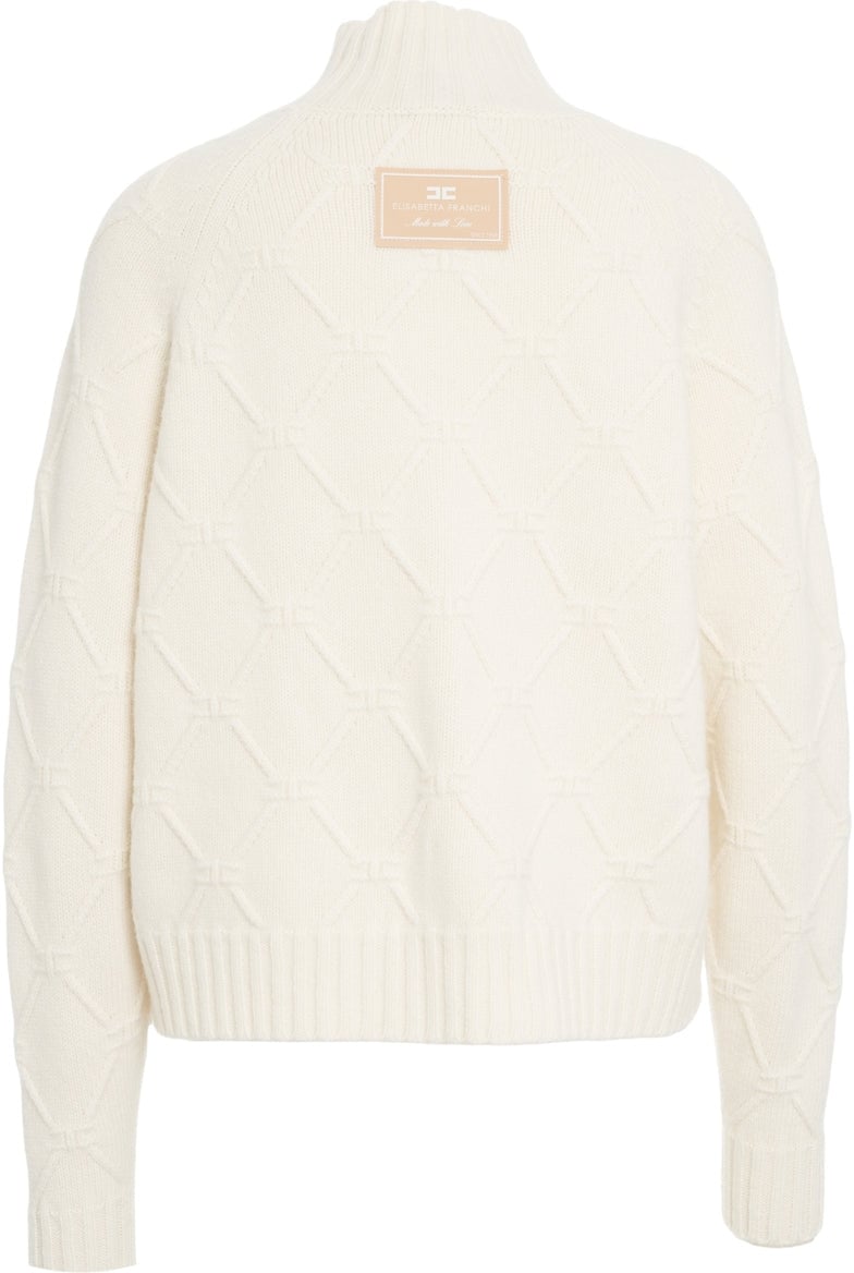 Elisabetta Franchi High neck wool sweater Wit