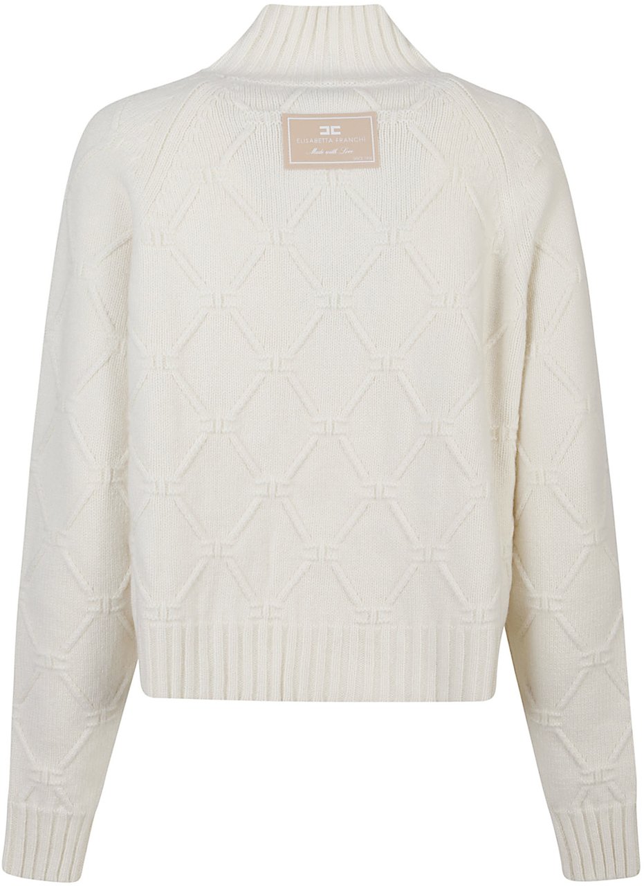 Elisabetta Franchi Tricot Turtle Neck Sweater White Wit