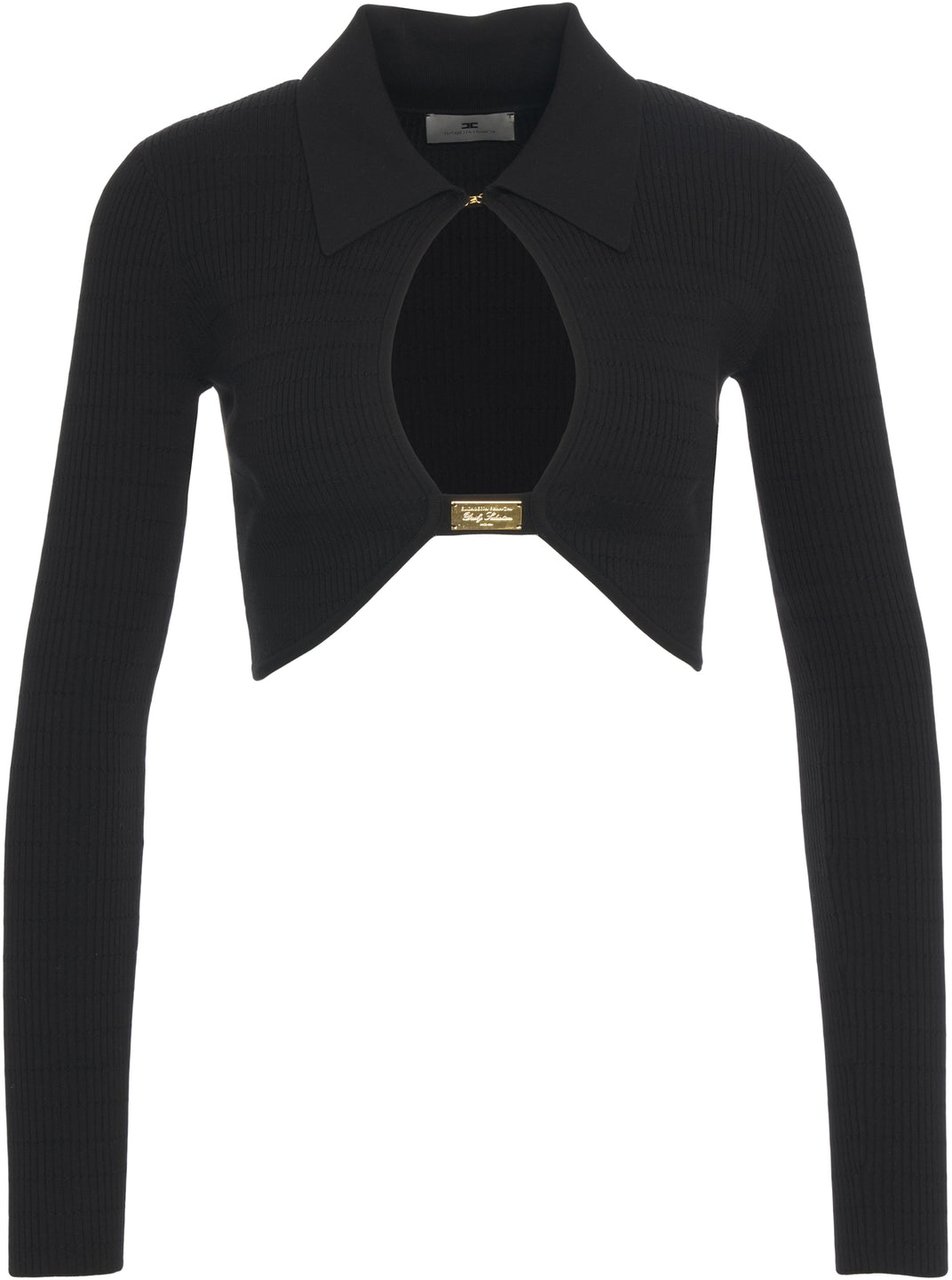 Elisabetta Franchi Knit top with logo details Zwart
