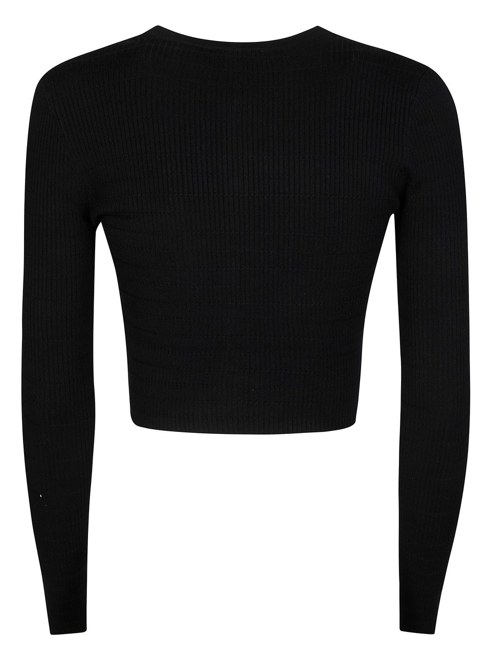 Elisabetta Franchi Cropped Ribbed Round Neck Top Zwart