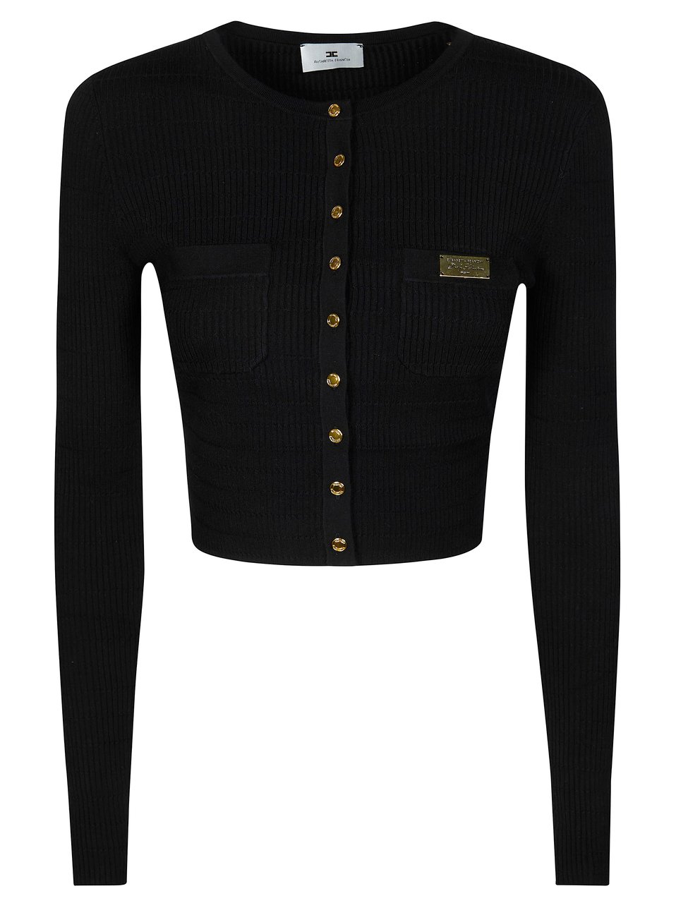 Elisabetta Franchi Cropped Ribbed Round Neck Top Zwart