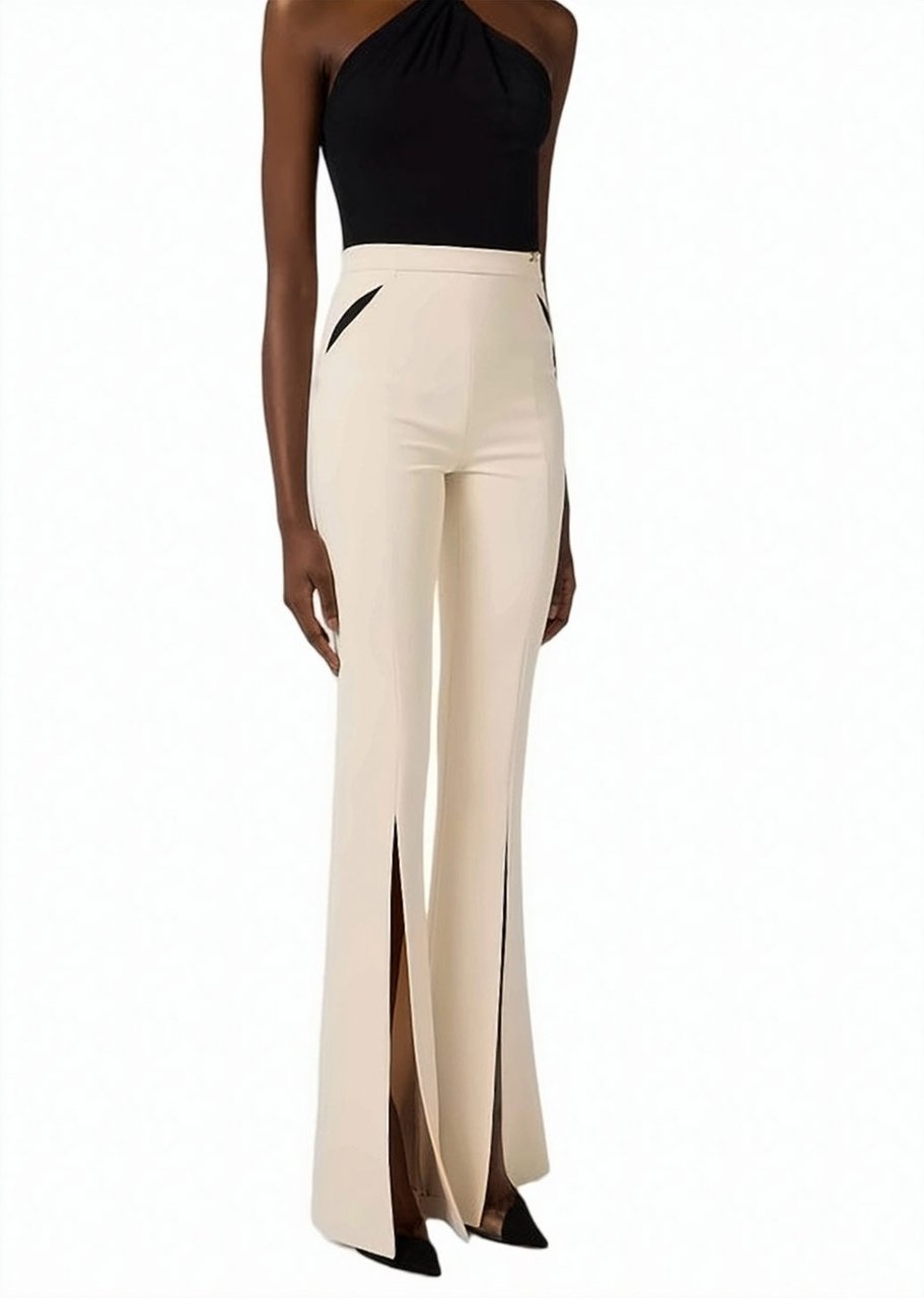 Elisabetta Franchi Lightweight Crepe Cut Outs Slit Trousers Grijs