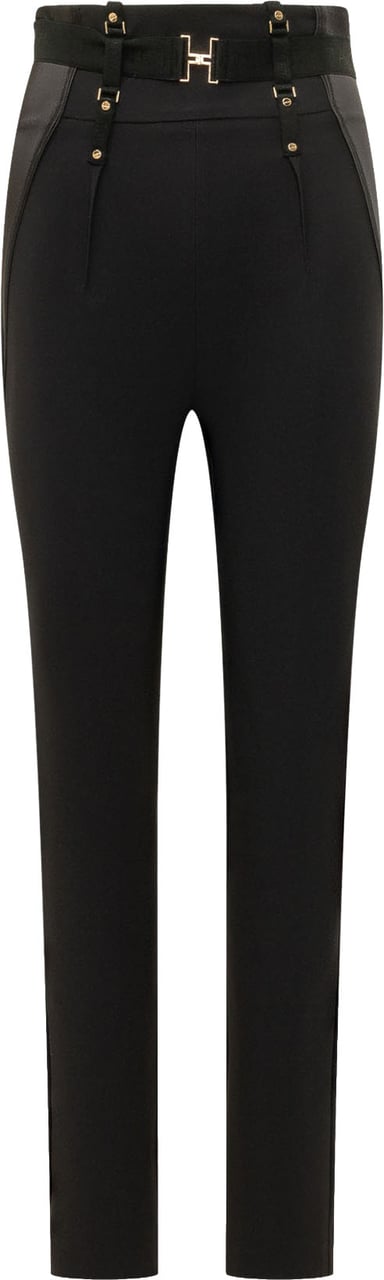 Elisabetta Franchi Pantalone a Vita Alta con Cintura e Dettagli Metallici Zwart