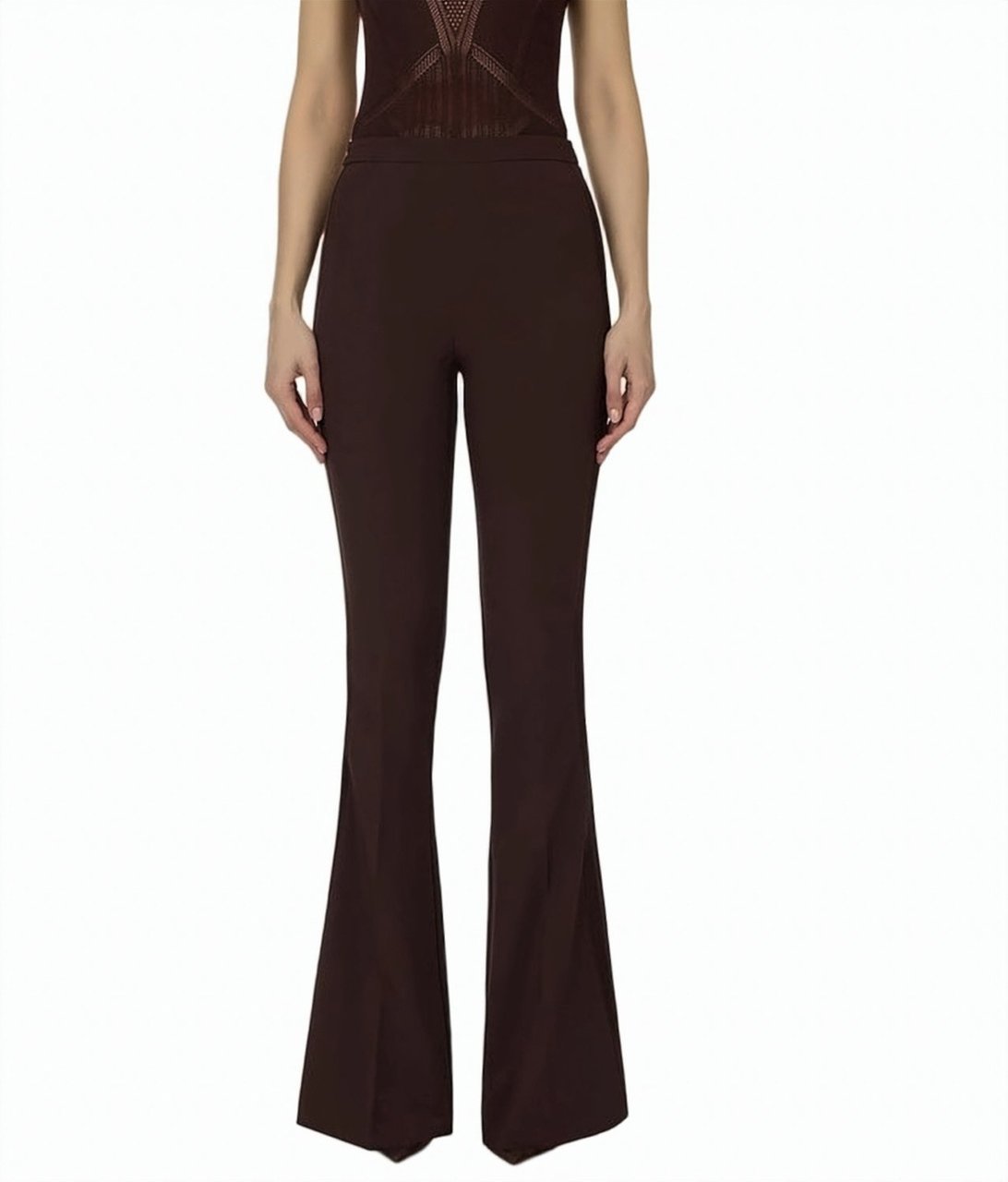 Elisabetta Franchi Light Crepe Satin Side Bands Trousers Zwart
