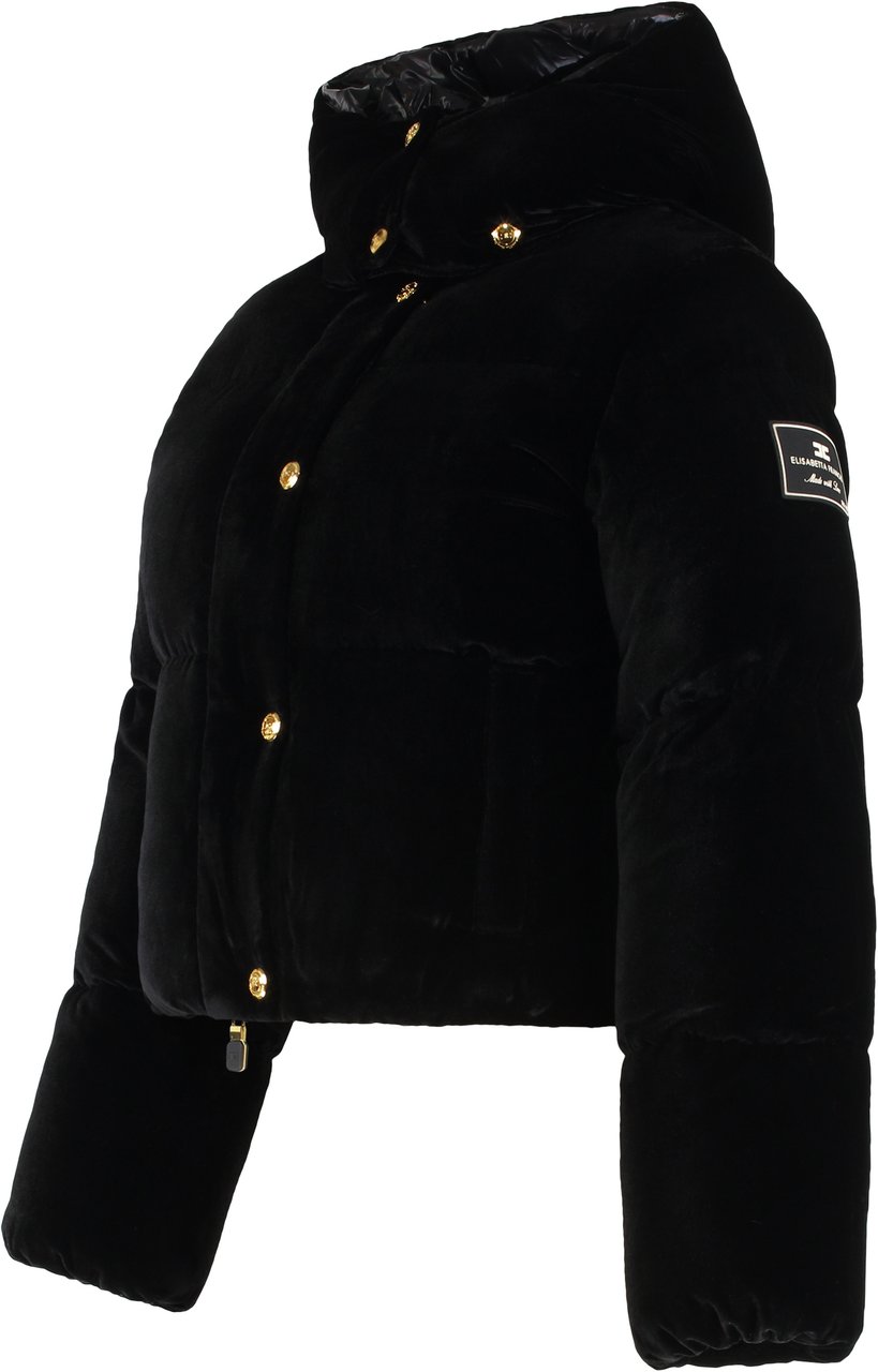 Elisabetta Franchi Puffer jacket in velvet with hood Zwart