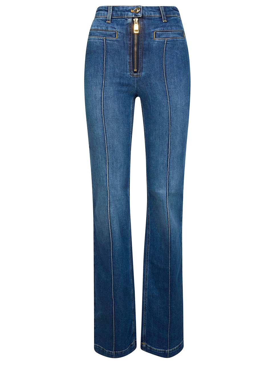 Elisabetta Franchi Medium Blue Mid Rise Vertical Seams Jeans Blauw