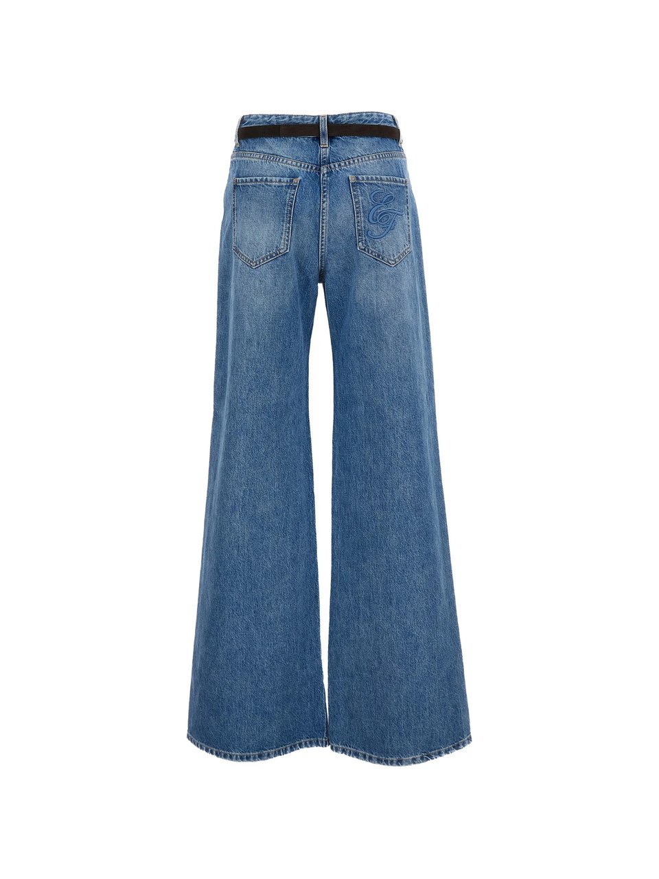 Elisabetta Franchi High-Waisted Wide-Leg Jeans With Gold Buckle Belt Blauw