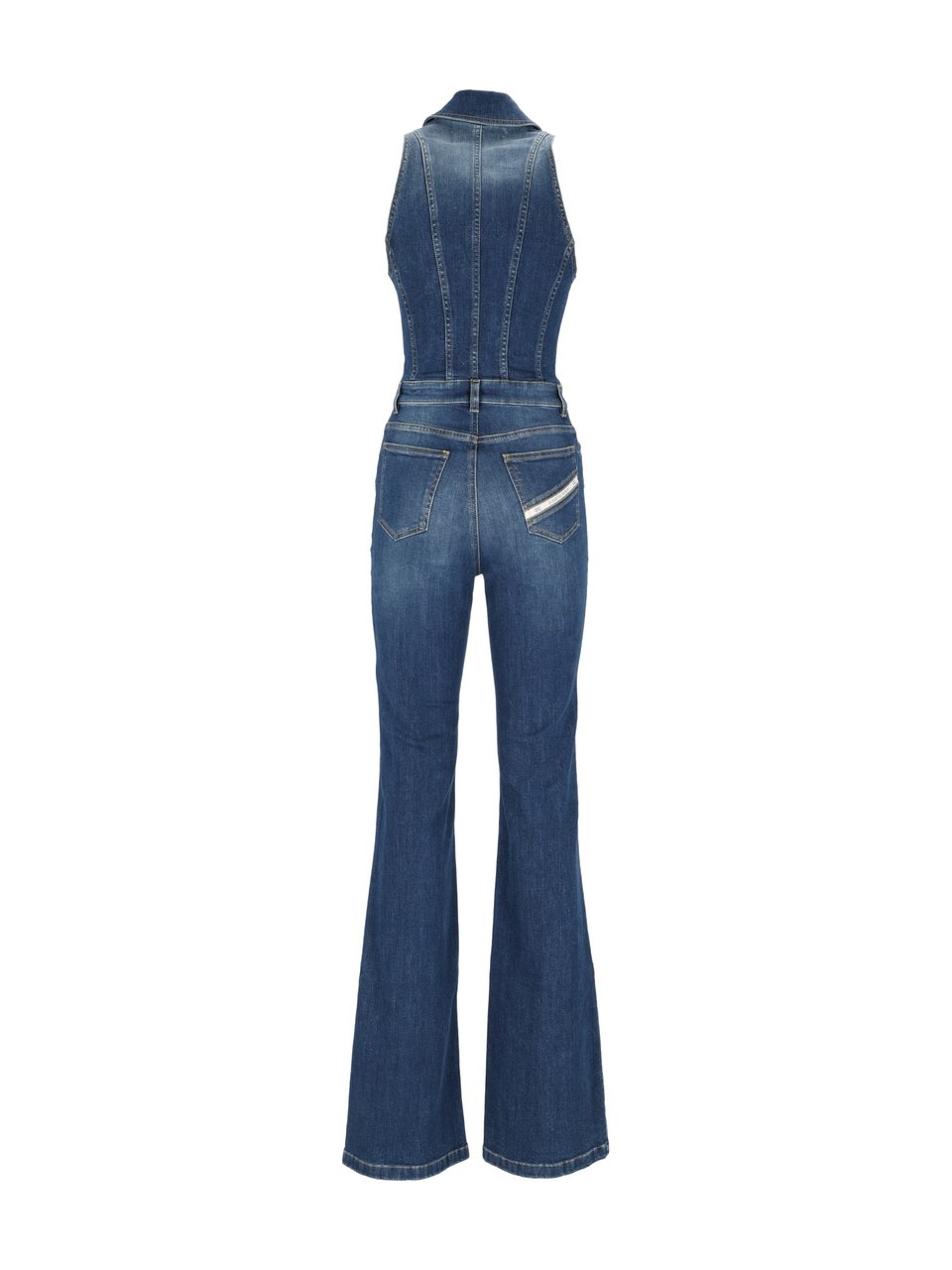 Elisabetta Franchi Fitted Bodice Ruched Denim Jumpsuit Groen