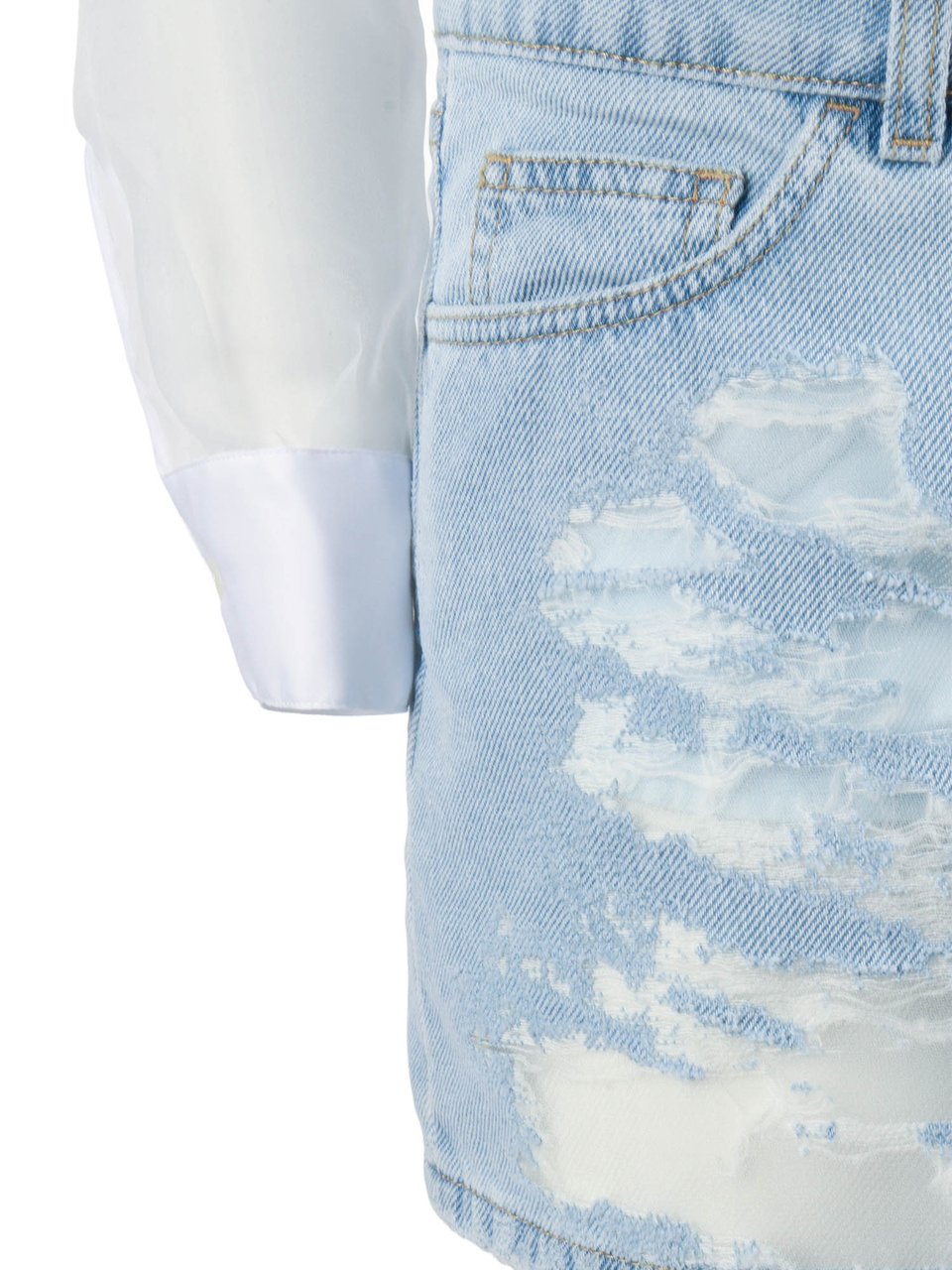 Elisabetta Franchi White Blouse Distressed Denim Jumpsuit Wit