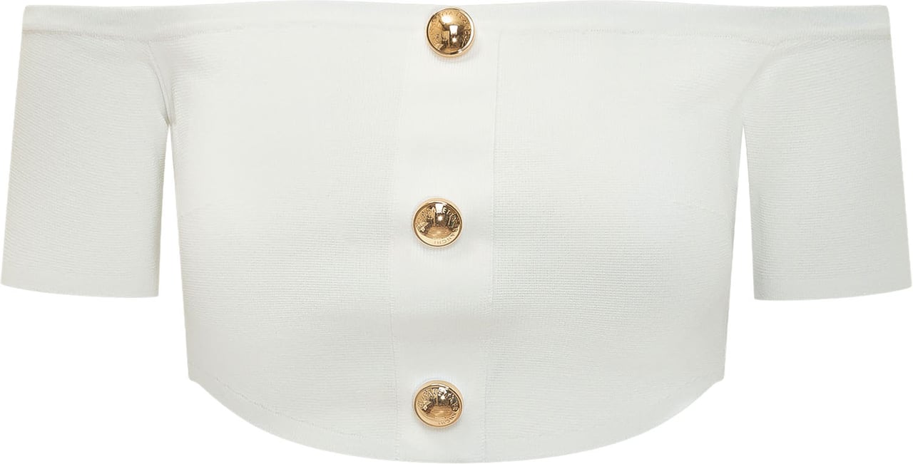 Elisabetta Franchi Top Tricot con Spalle Scoperte e Bottoni Wit