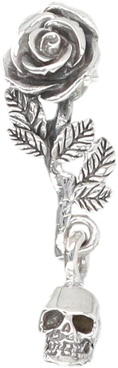 Emanuele Bicocchi Earring Pendat Rose + Skull Argento Zilver