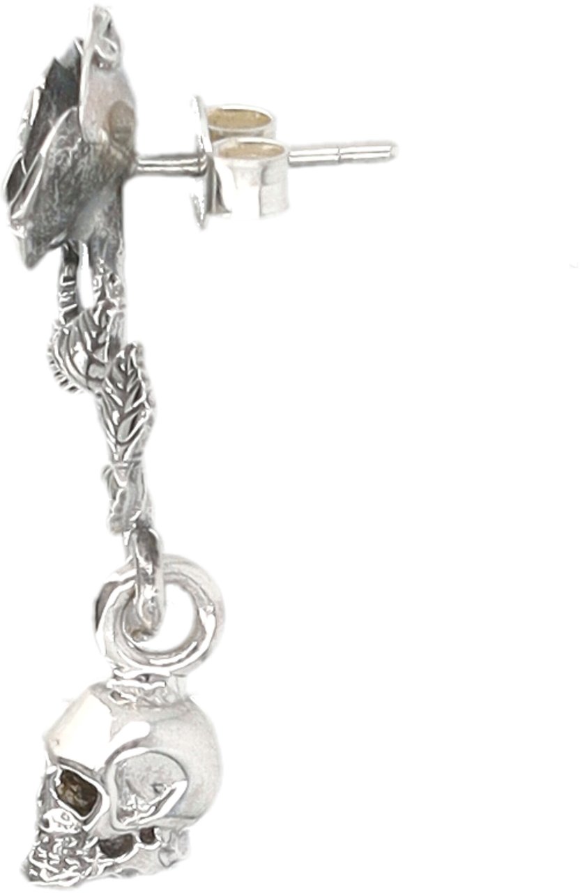 Emanuele Bicocchi Earring Pendat Rose + Skull Argento Zilver