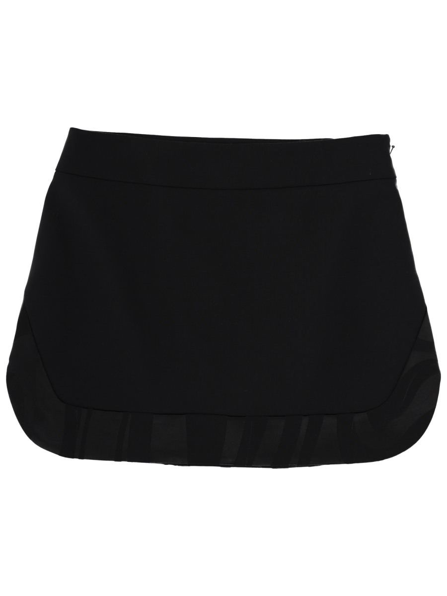 Emilio Pucci Virgin Wool Fitted Curved Hem Mini Skirt Zwart