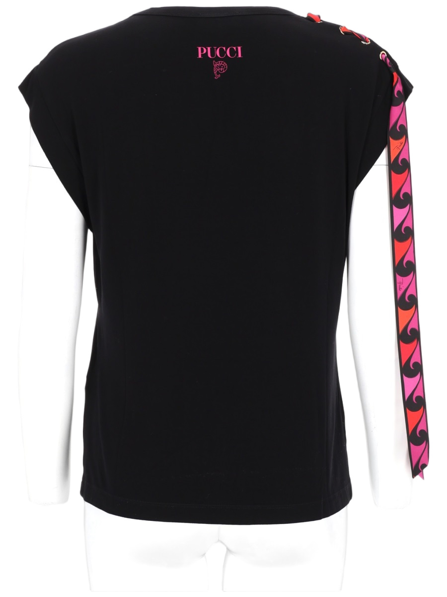 Emilio Pucci Iride Viscose-Blend Ribbon T-Shirt Zwart