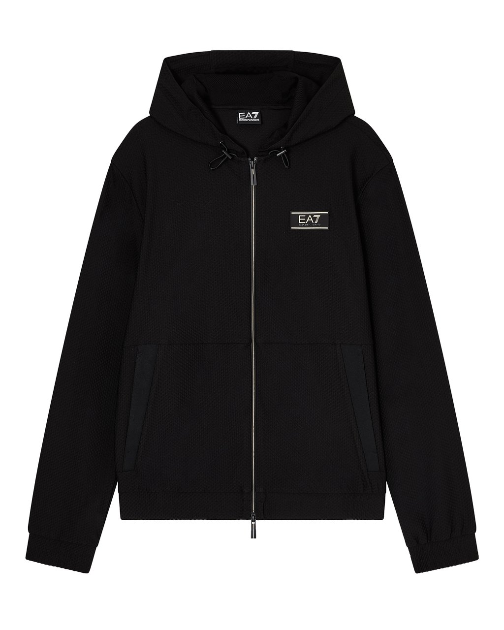 Emporio Armani Textured Technical Fabric Zip-Up Hoodie Zwart