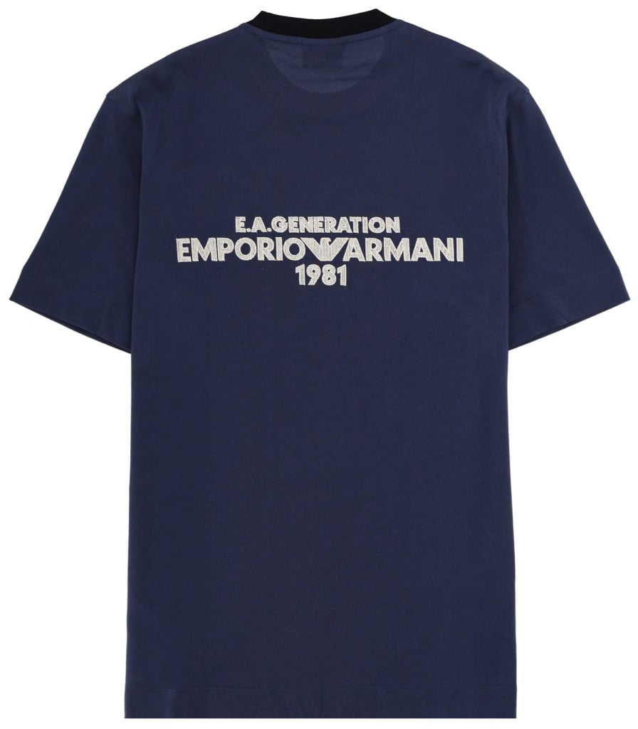 Emporio Armani T-SHIRT WITH LOGO AND EMBROIDERY Blauw