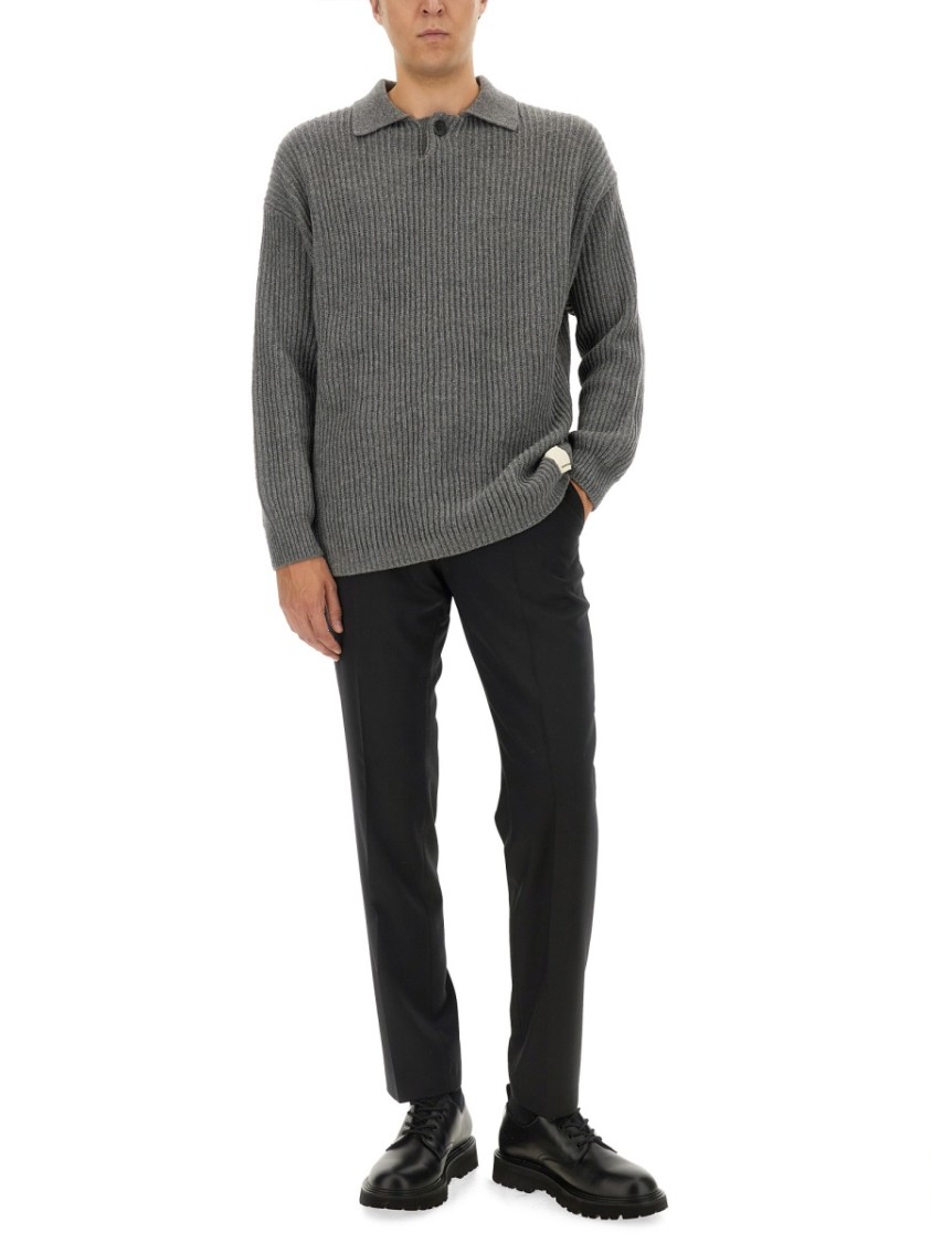 Emporio Armani Ribbed Grey Wool Jersey Grijs