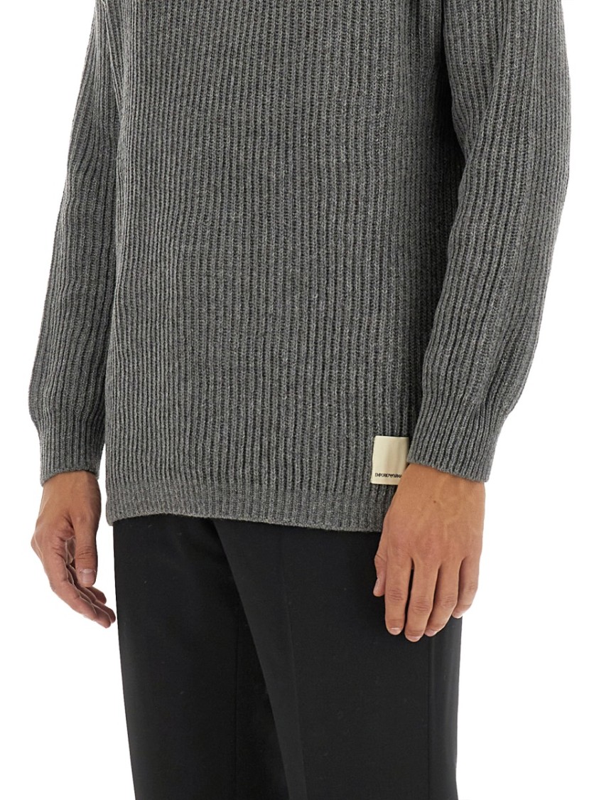 Emporio Armani Ribbed Grey Wool Jersey Grijs