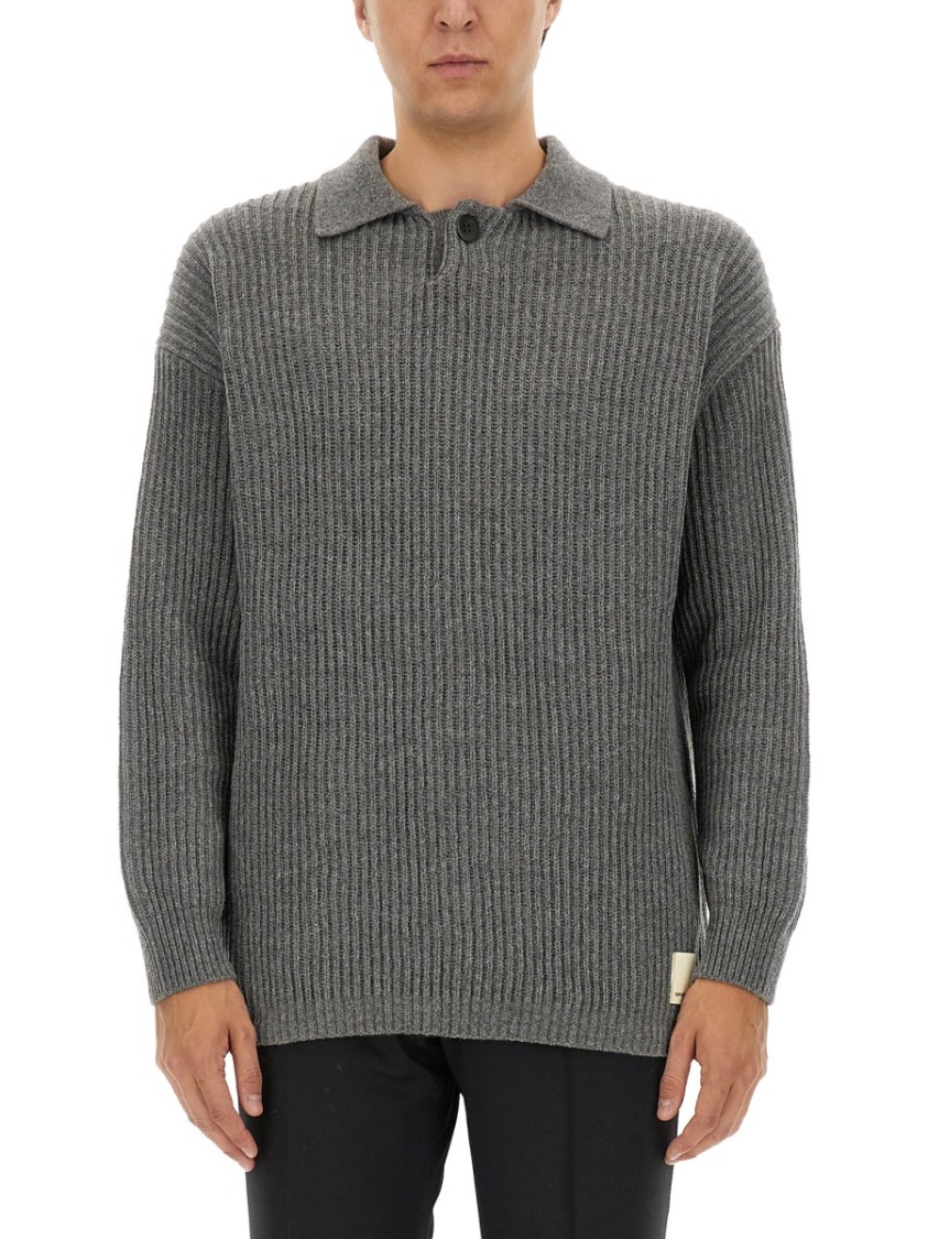 Emporio Armani Ribbed Grey Wool Jersey Grijs