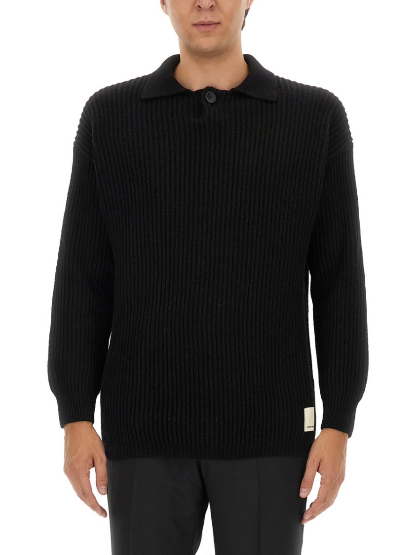 Emporio Armani Ribbed Wool Jersey With Classic Collar Zwart