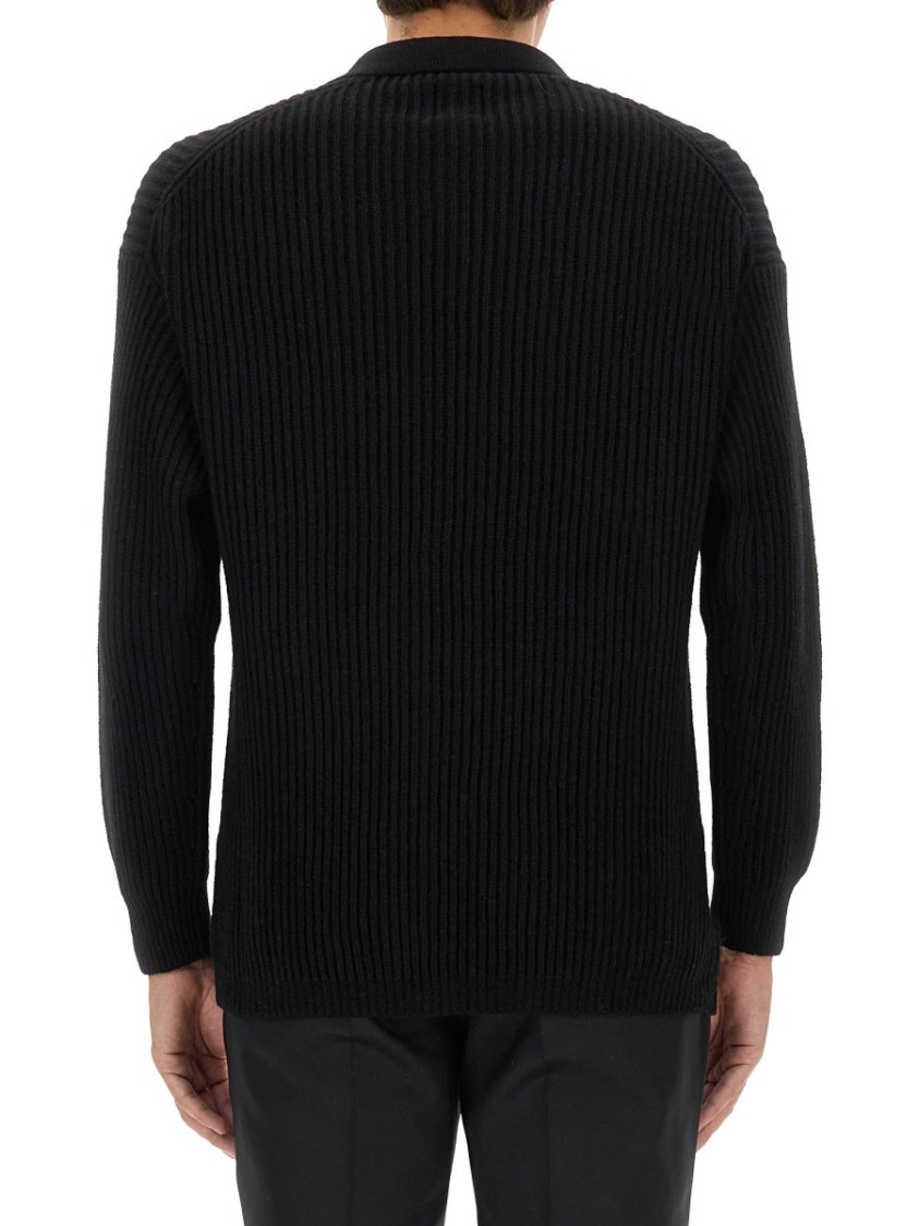 Emporio Armani Ribbed Wool Jersey With Classic Collar Zwart