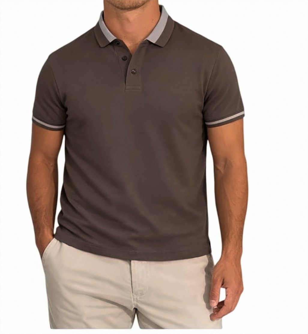 Emporio Armani Brown Cotton Piquet Classic Polo Shirt Grijs