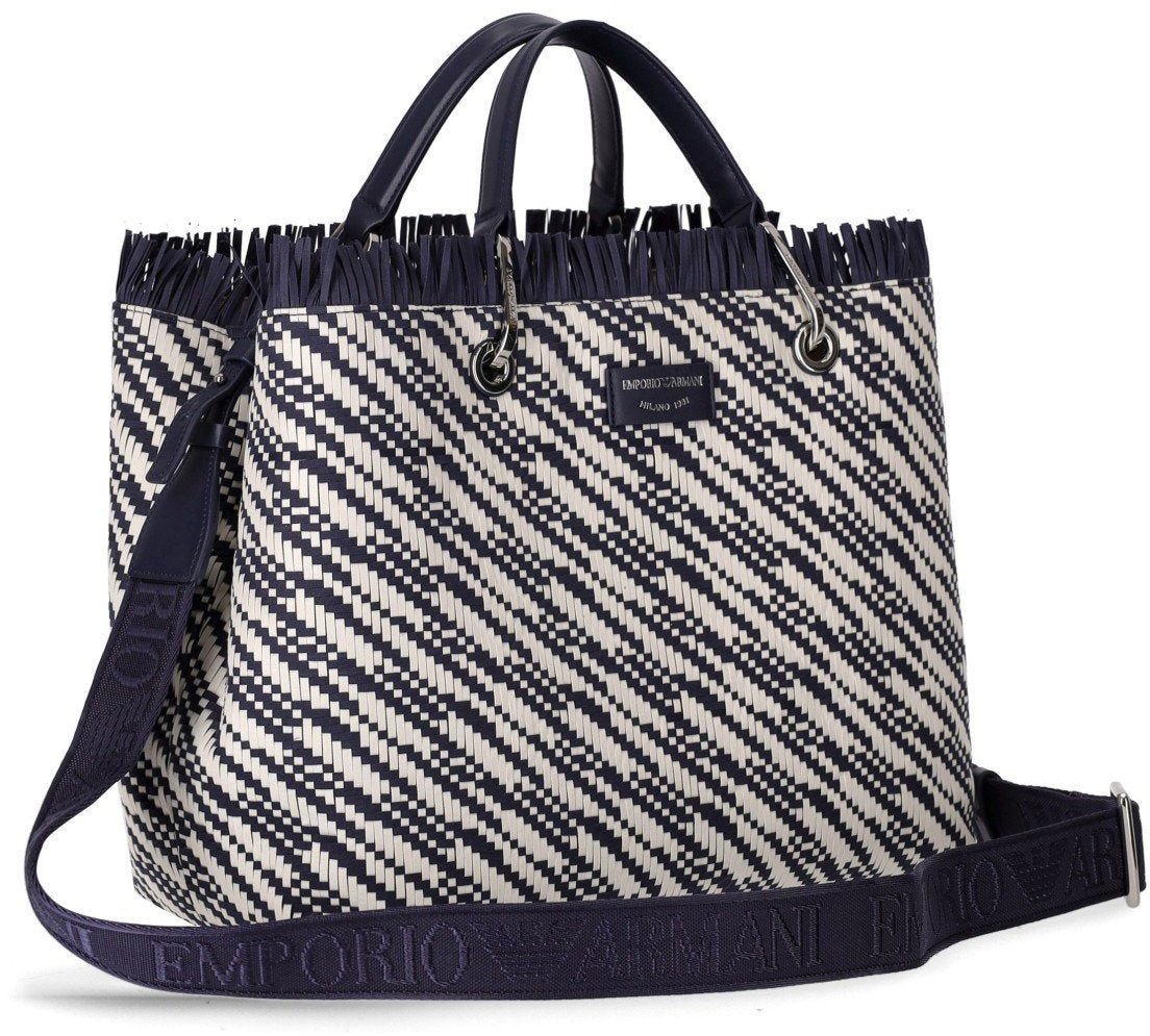 EMPORIO ARMANI MYEA AND WHITE MEDIUM SHOPPING BAG Blauw