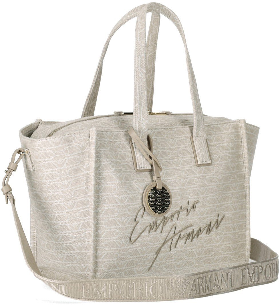 Emporio Armani EMPORIO ARMANI MONOGRAM NATURAL MEDIUM SHOPPING BAG Beige
