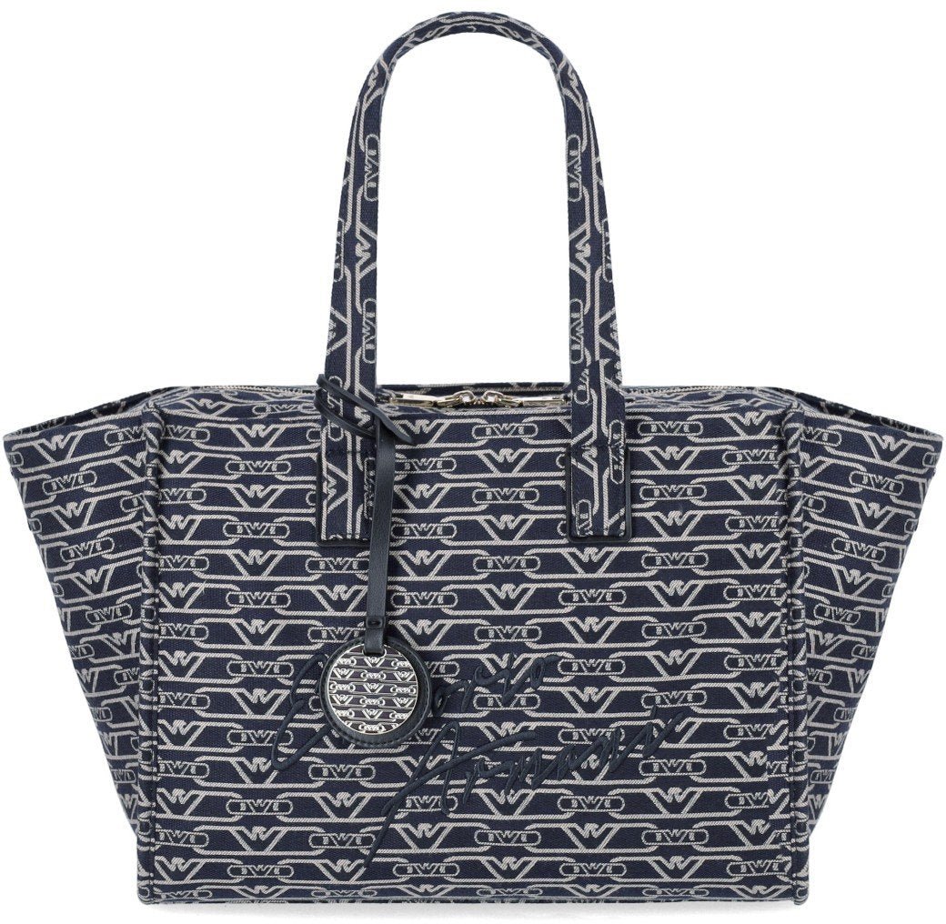 Emporio Armani EMPORIO ARMANI MONOGRAM ÉCRU MEDIUM SHOPPING BAG Blauw